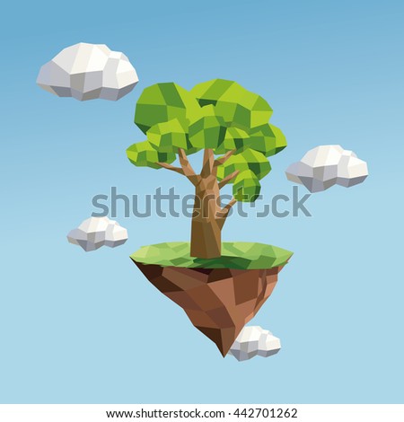 tree and cloud icon. Polygonal image. vector graphic