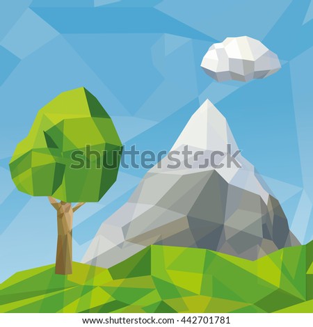 tree and mountain icon. Polygonal image. vector graphic