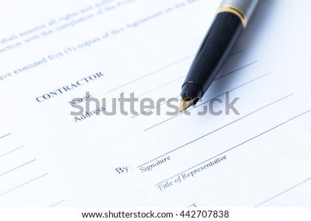 Business contract sheet and fountain pen
