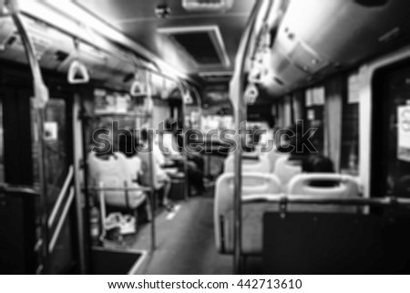 People on Bus ,Intentionally blurred editing post production. black and white picture style,