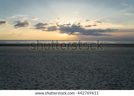 The sun set view with extremely long beach at Memories beach in Khao Lak, Thailand.