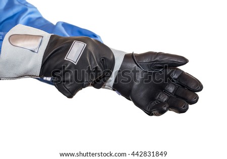 Workman making a perfect gesture with his gloved hand with focus to his hand
Isolated on white background