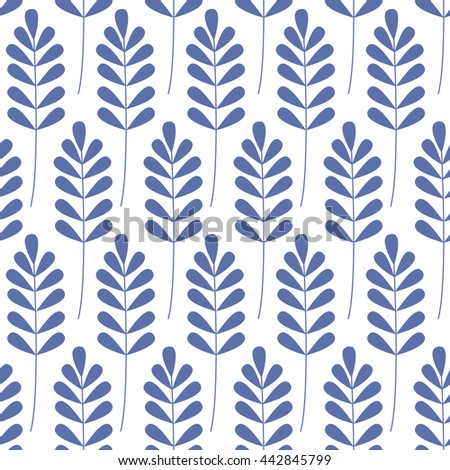 Leaves on white background. Blue leaves seamless vector pattern for wallpaper, web page background, textile design, graphic design.