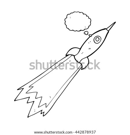 freehand drawn thought bubble cartoon rocket