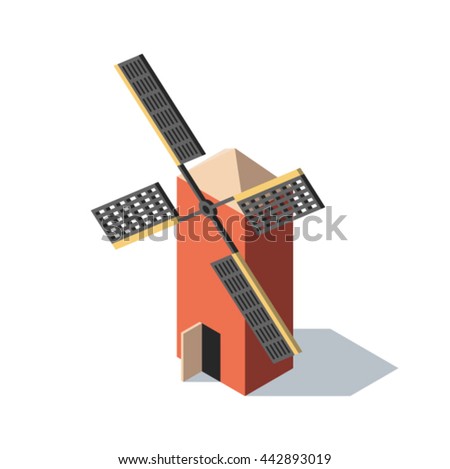 Windmill isometric concept vector illustration