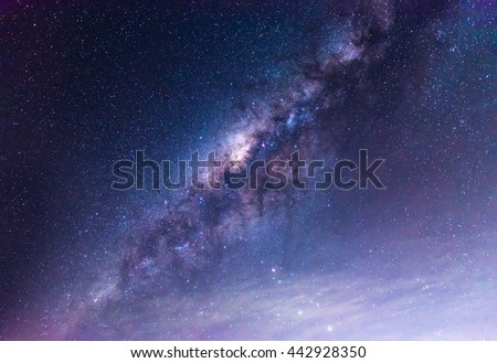 Clearly milky way on night sky. Royalty-Free Stock Photo #442928350