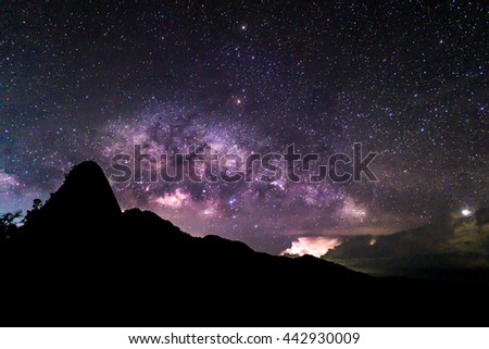 Milky Way and mountain background in the night sky vision blurred.