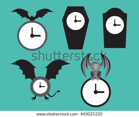 Set of halloween wall clock, vector object