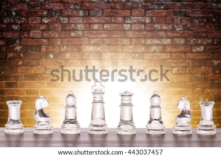 Chess glass pieces strategy of business for the intelligence victory game concept.