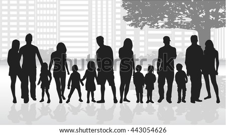 Silhouettes of family under the tree.