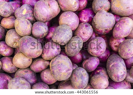 Pile of purple potatoes at a farmer's market