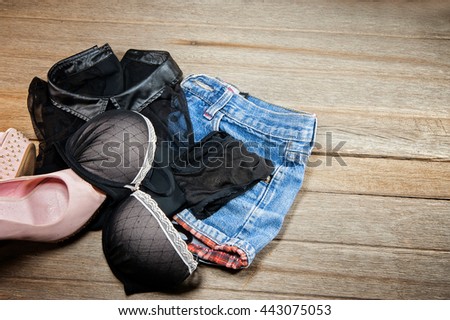 Jeans , shorts, ,high heels , shirts and underwear .