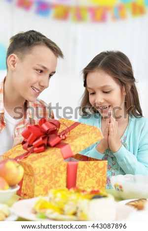 Happy  children  with cake