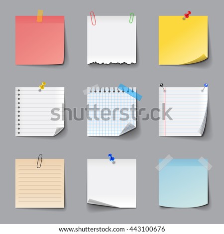 Memo notes icons detailed photo realistic vector set