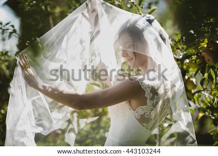 gorgeous bride in veil photographed in the garden