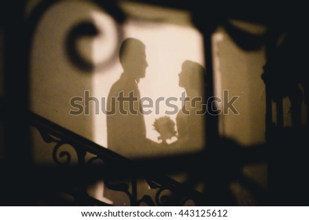 Shadow on the wall of romantic couple Royalty-Free Stock Photo #443125612