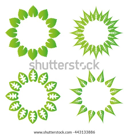 Circle frame of green leaves isolated on white background. ECO illustration. Nature set. BIO design