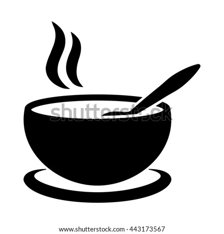 soup plate with steam hot lunch black icon on white background Royalty-Free Stock Photo #443173567