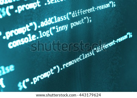 Source code photo. Software background. Programming code. Website development. Programmer workplace.  Website codes on computer monitor. Developer working on program codes in office. 

