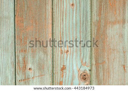 Old wooden fence panels with knots and peeling paint on timber background