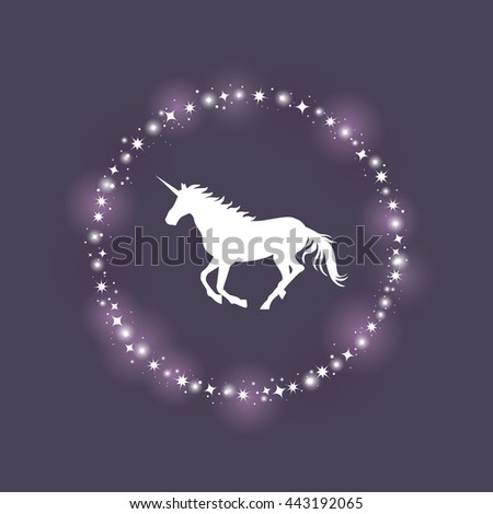 Vector illustration of galloping unicorn on dark blue background. Elements for design.