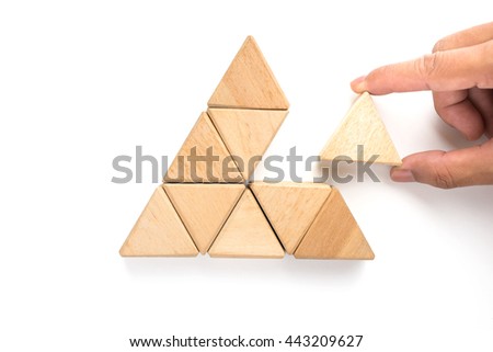 Triangles wood block arranging as stack step can use for business template or bullet or infographic. 