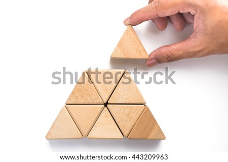 Triangles wood block arranging as stack step can use for business template or bullet or infographic. 