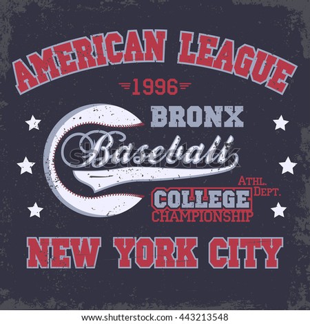 Baseball Fashion Typography stamp Graphics. New York Sport T-shirt print Design. Athletic apparel tee. USA original wear. Vector
