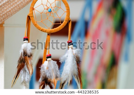 Close-up brown dream catcher on home  background