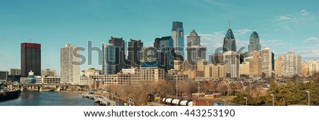 Philadelphia skyline with urban architecture.