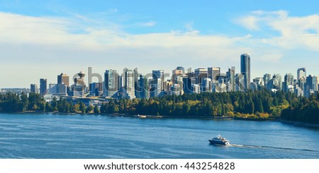 Vancouver city skyline panorama and mountains.