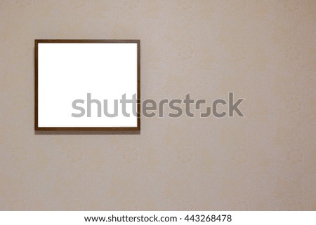 Blank signboard template for text on wooden frame on the wall.