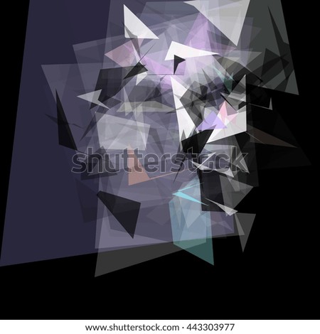 Abstract geometric pattern consisting of triangles of various sizes and transparency on a black background