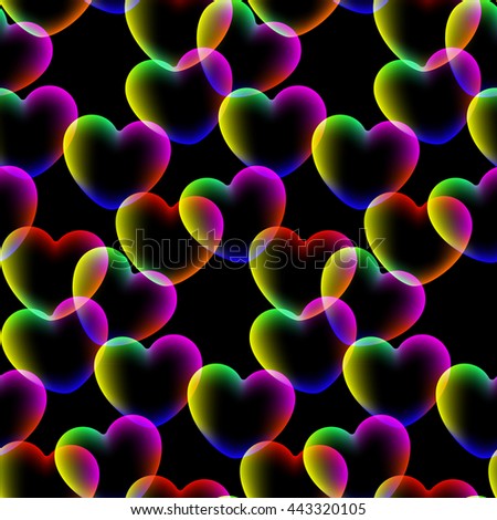 Colors hearts dark background seamless pattern