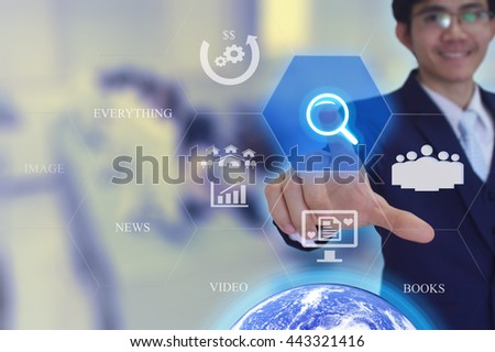 Internet Search  concept  presented by  businessman touching on  virtual  screen-image element furnished by NASA - vintage tone