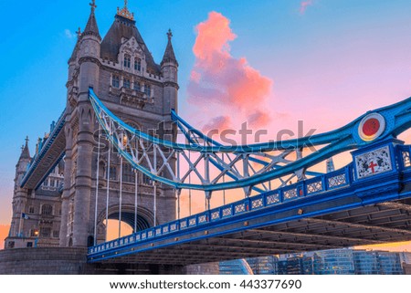 Pink sunset at Tower Bridge in London,  United Kingdom