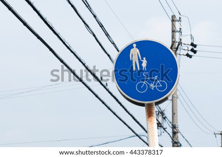Blue bicycle sign on the road.
