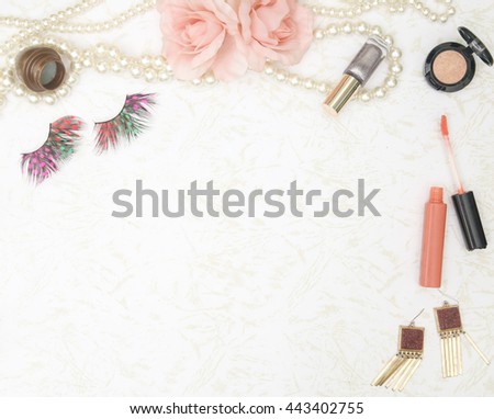 Feminine beauty background - frame composition of essentials fashion woman items
