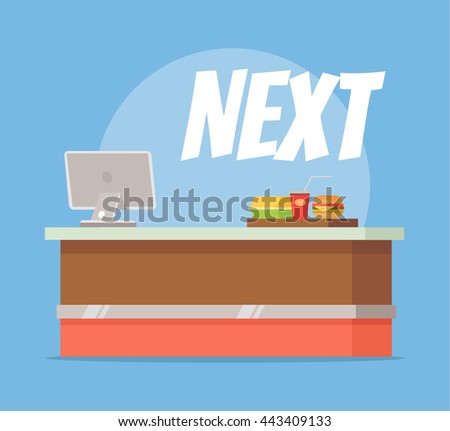 Fast food empty checkout counter. Vector flat cartoon illustration