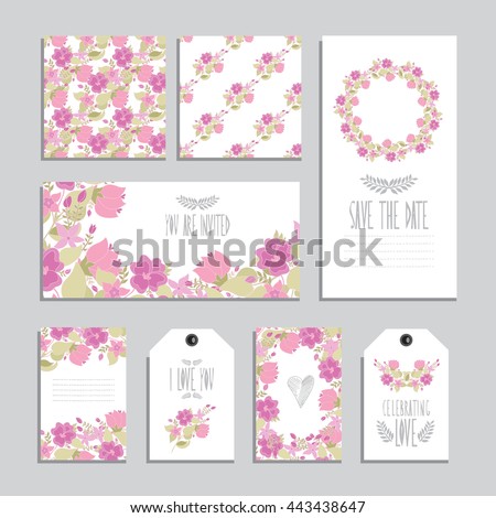 Elegant cards and gift tags with floral bouquets, design elements. Can be used for wedding, baby shower, mothers day, valentines day, birthday cards, invitations. Vintage decorative flowers