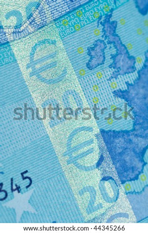 Security features on a 20-euro banknote