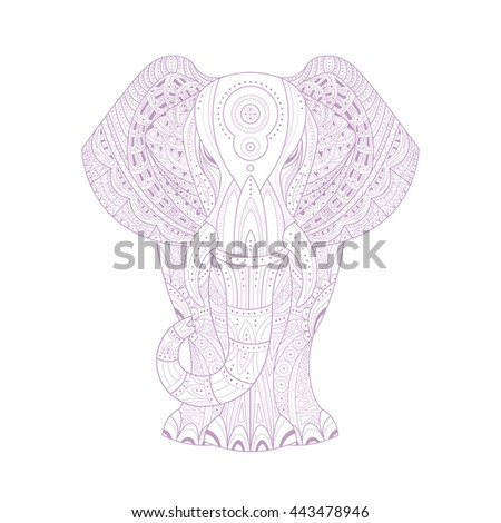 Elephant Stylised Doodle Zen Coloring Book Page Hand Drawn Vector Illustration In Trendy Sketch Style On White Background