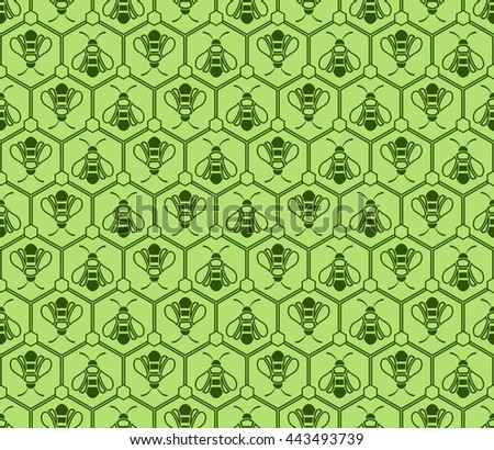 Bee vector seamless pattern, Green ornament, Vector Eps 10