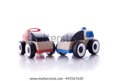 Wooden toy with colorful blocs isolated over white