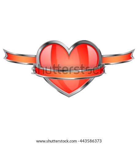 vector illustration volume shiny red heart with ribbon and metal components