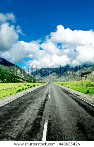 Republic of Altai Mountains paved road called  stretches to the Mongolian border