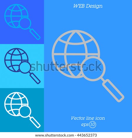 Web line icon. Globe and loupe