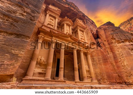 Ancient temple in Petra, Jordan Royalty-Free Stock Photo #443665909