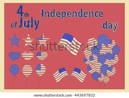 Vector elements for independence day of the USA. Symbols of the USA independence day and celebration in vintage style