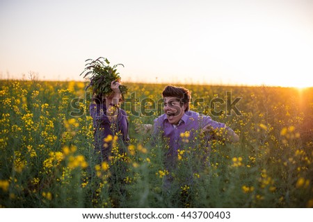wonderful couple  walking  outdoors on a warm day